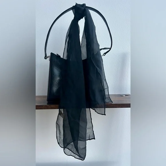 100% Silk Black Scarf Hand Rolled Made in Japan - Picture 1 of 3